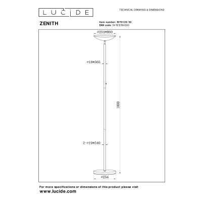 ZENITH - Lampa podłogowa - LED Dim. - 1x20W 3000K - Black 19791/20/30 Lucide